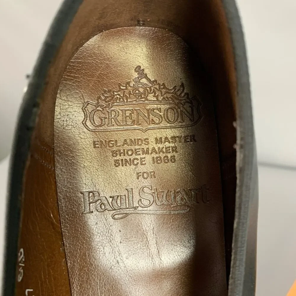 PAUL STUART x GRENSON Size 6.5 Black Leather Bow Loafers